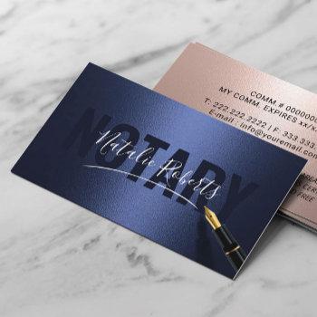 notary public modern signature navy & rose gold business card