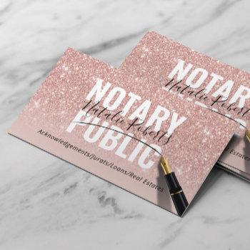 notary public rose gold glitter elegant signature business card