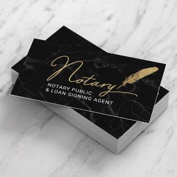 notary public signing agent gold quill pen marble business card