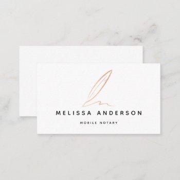 notary public signing agent rose gold foil quill  business card