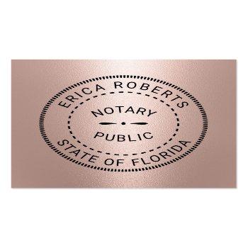Small Notary Public Stamp Modern Rose Gold Metallic Square Business Card Front View