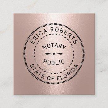 notary public stamp modern rose gold metallic square business card