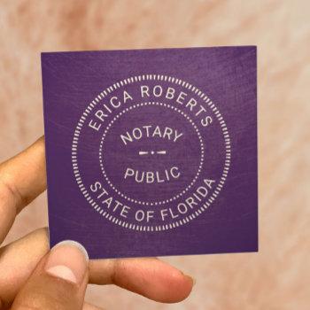 notary public stamp vintage purple square business card