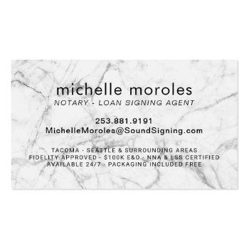 Small Notary Rose Gold Typography Modern Marble Business Card Back View