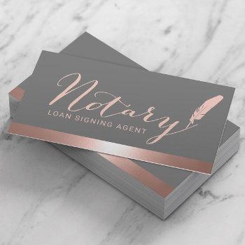 notary script loan signing agent rose gold & gray business card