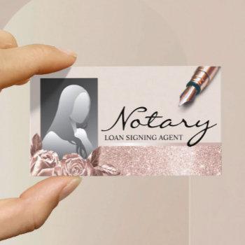 notary signing agent blush rose gold floral photo  business card