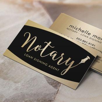 Small Notary Signing Agent Modern Black & Gold Business Card Front View