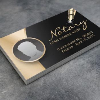 notary signing agent modern black & gold photo business card