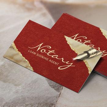 notary signing agent red velvet gold agate business card