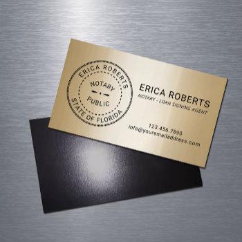 notary stamp loan signing agent modern gold  business card magnet