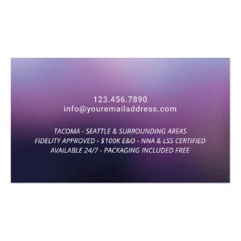 Small Notary Stamp Loan Signing Agent Purple Ombre Business Card Back View