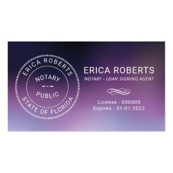 Small Notary Stamp Loan Signing Agent Purple Ombre Business Card Front View