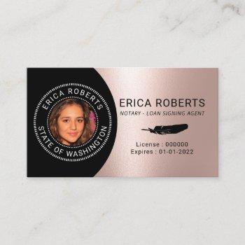 notary stamp loan signing agent rose gold photo business card