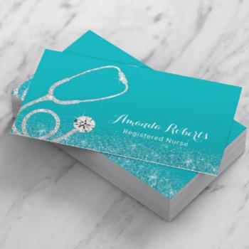 nurse caregiver elegant medical turquoise business card