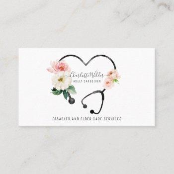 nurse caregiver floral stethoscope business card