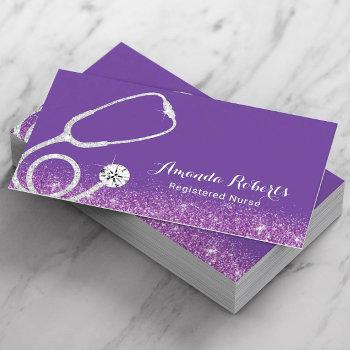 nurse caregiver medical purple glitter business card