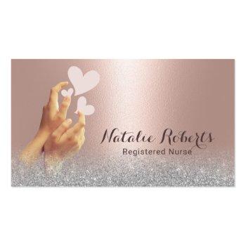 Small Nurse Caregiver Modern Rose Gold Medical Care Business Card Front View
