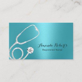 nurse caregiver modern turquoise metallic medical business card