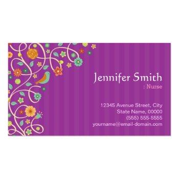 Small Nurse - Purple Nature Theme Business Card Front View