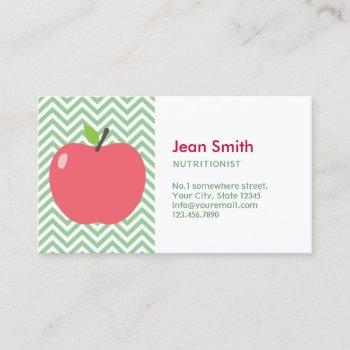 nutritionist cute apple green chevron stripes business card
