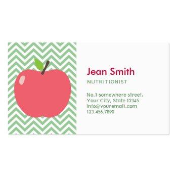 Small Nutritionist Cute Apple Green Chevron Stripes Business Card Front View