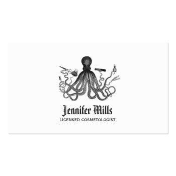 Small Octopus Hair Stylist Punk Vintage Hairstylist Cool Business Card Front View
