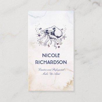 octopus - under the sea - nautical navy watercolor business card