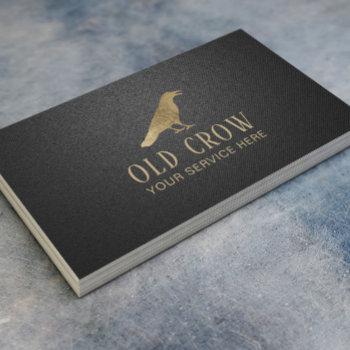 old crow gold bird logo elegant black leather business card