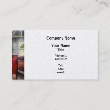 one room schoolhouse with hurricane lamp business card