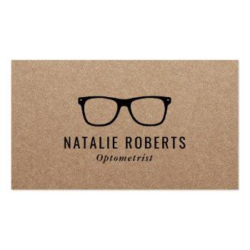 Small Optometrist Eye Doctor Glasses Rustic Kraft Business Card Front View