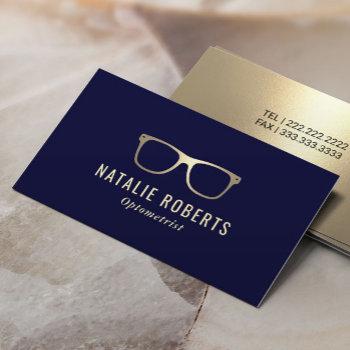 optometrist modern eyewear eye glasses navy gold business card
