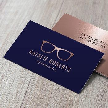 optometrist rose gold eyewear eye glasses navy business card