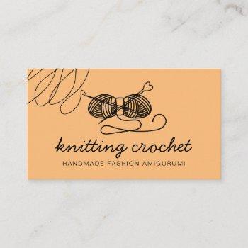 Small Orange Amigurumi Handmade Yarn Knit Crochet Business Card Front View