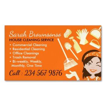 orange maid cleaning service janitorial lady business card magnet