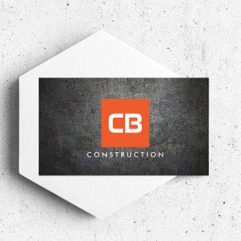 orange square monogram grunge metal construction business card