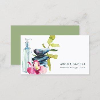orchid stone bamboo watercolor spa massage therapy business card