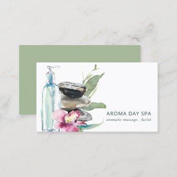 orchid stone bamboo watercolor spa massage therapy business card