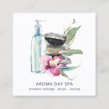 orchid stone bamboo watercolor spa massage therapy square business card