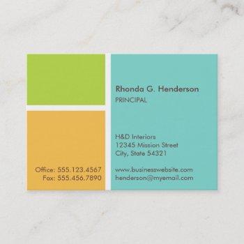 oversize modern color block turquoise professional business card