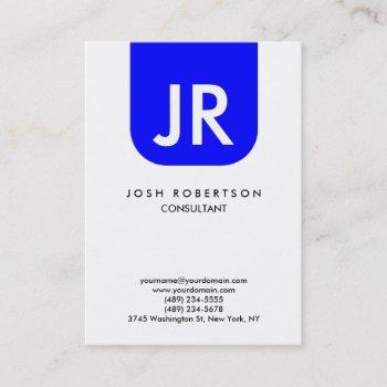 oversized minimalist monogram blue white clean business card