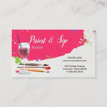 paint and sip wine glass art studio business card
