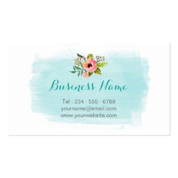 Small Painted Watercolor Floral Chic Teal Aqua Blue Business Card Back View