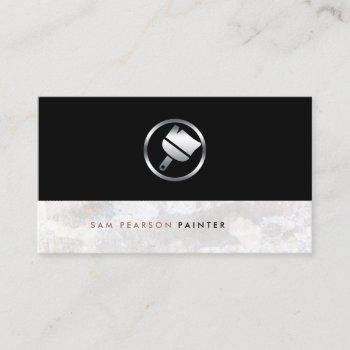 Small Painter Bold Silver Paint Brush Icon Elegant Business Card Front View