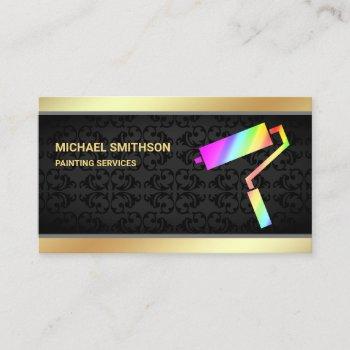 painting service gold rainbow paint roller painter business card