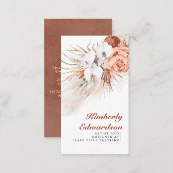 pampas grass terracotta flowers white orchids chic business card