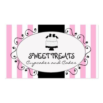 Small Parisian Pink Stripes Cupcake Cake Bakery Business Card Front View