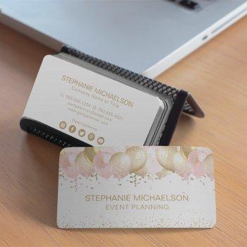 party planner blush pink gold glitter balloon business card
