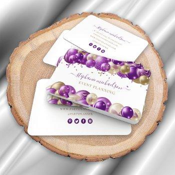 party planner purple gold balloon business card