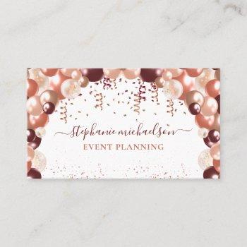 party planner rose gold glitter balloon business card