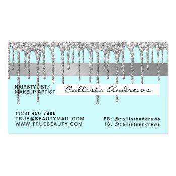 Small Pastel Baby Blue Silver Glitter Drips Credit Business Card Back View